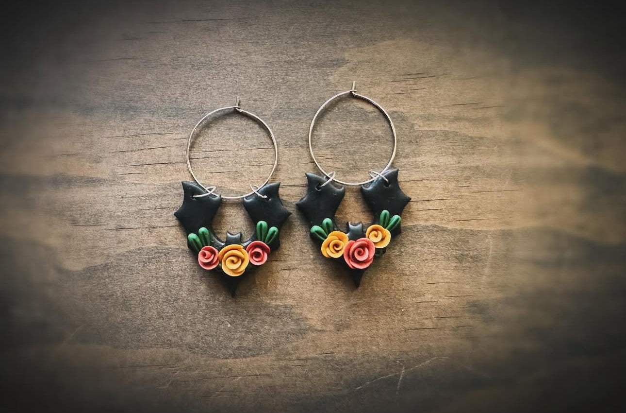 Handmade Polymer Clay Bat Earrings