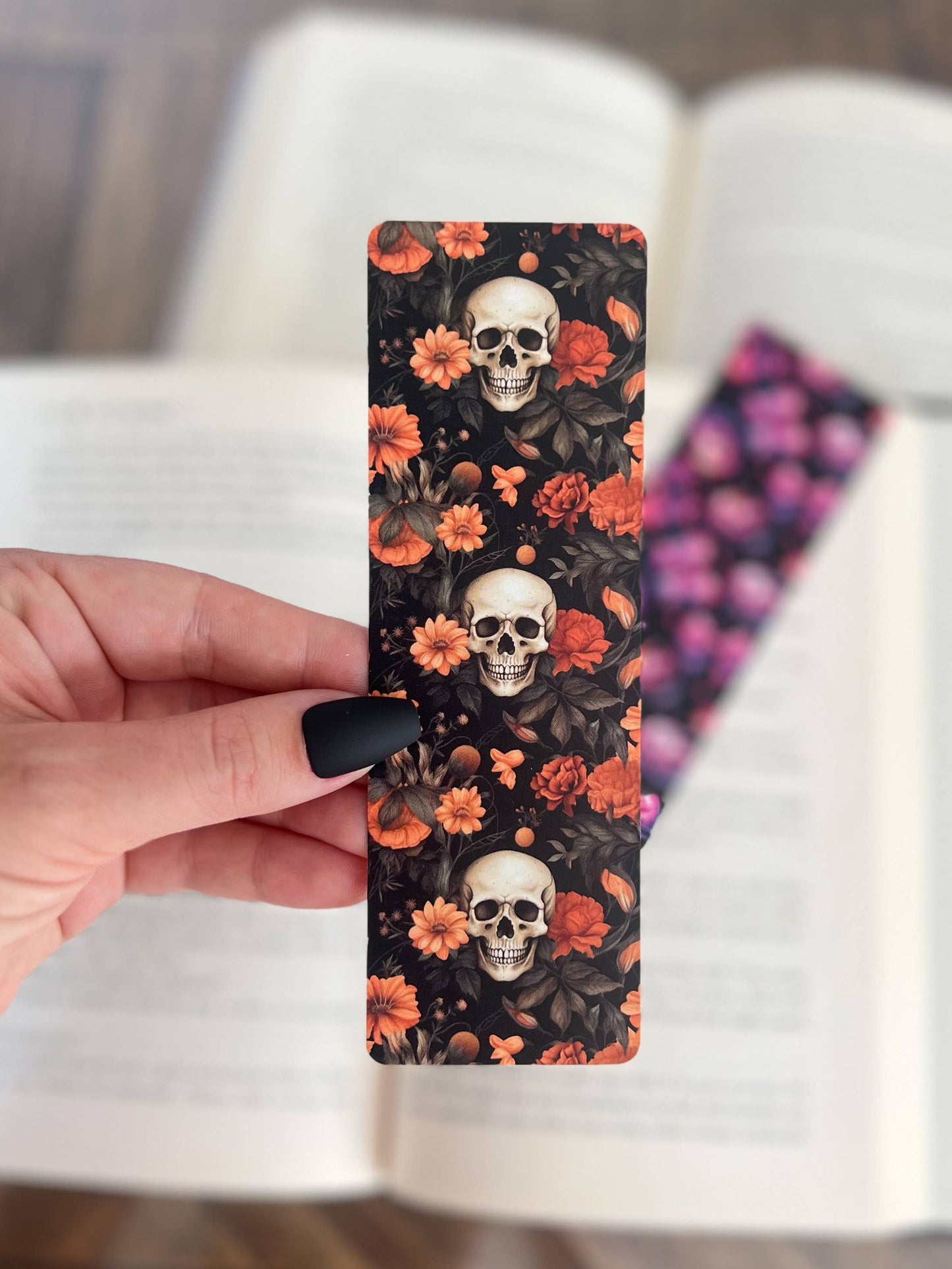 Skull & Orange Flowers Bookmark [Soft Touch Matte]