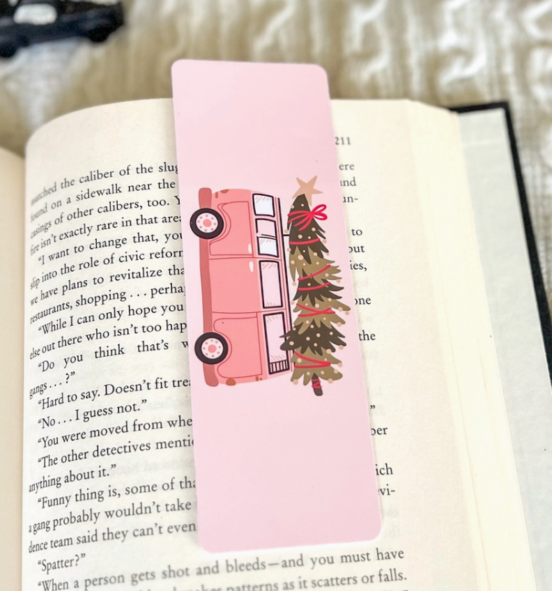 Retro Pink Van Christmas Bookmark